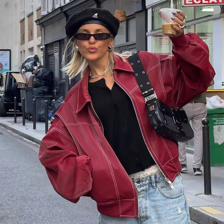 View details for Loose Fashion Retro Jacket Cool Stand Collar Long Sleeve Jacket Womens Clothing